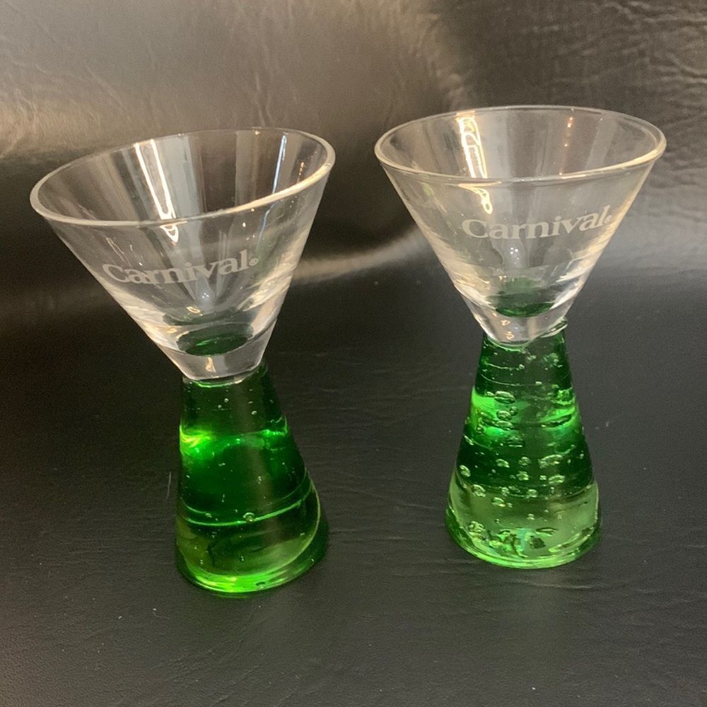 Carnival Green Hand Blown 2 Ounces Each Shot Glasses Bar Accessories Cruising